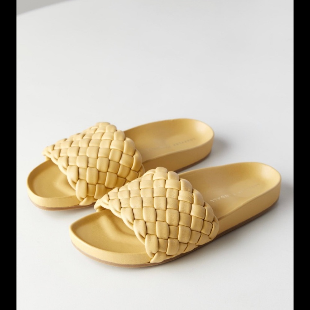 New in box loeffer randall yellow leather slides